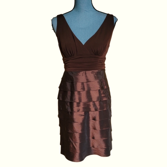 S.L. Fashions NWT Brown Ruffle Dress with Shrug - Picture 3 of 10